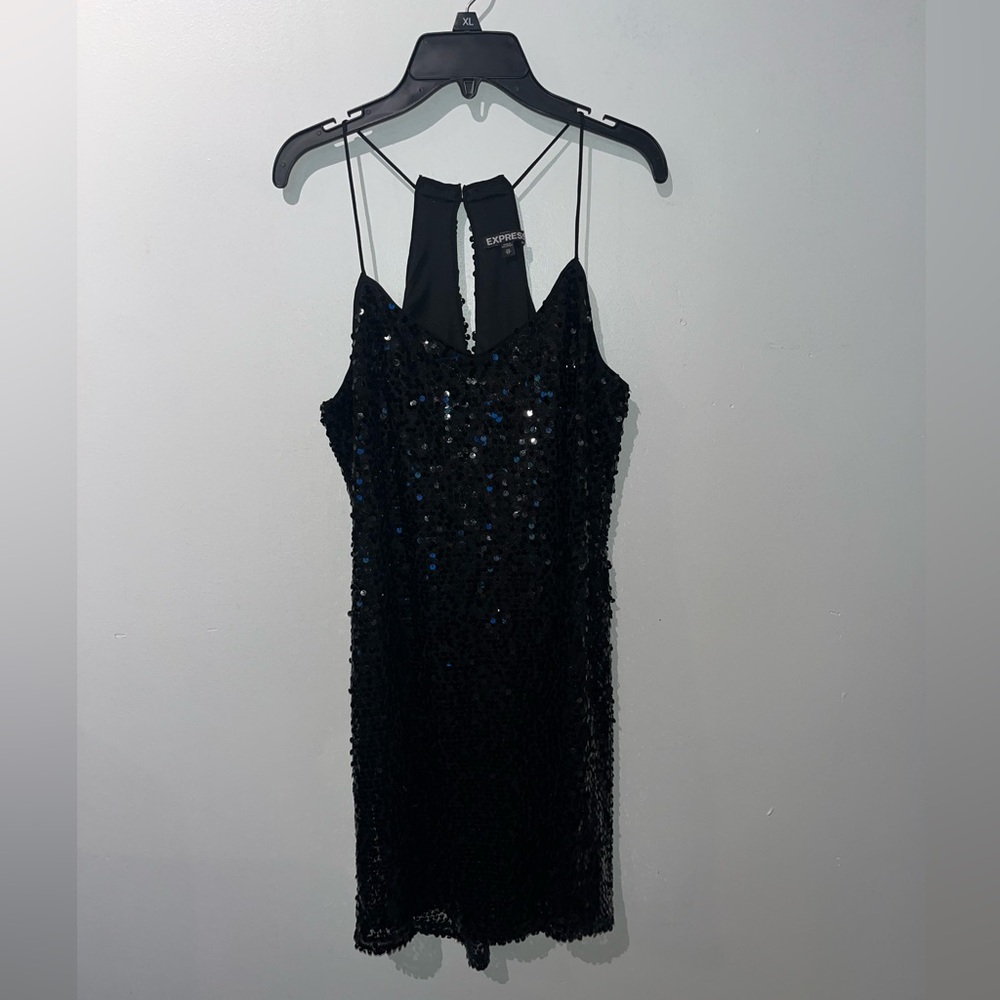 Express Black Sequin Party Dress Strappy Mini Size XS